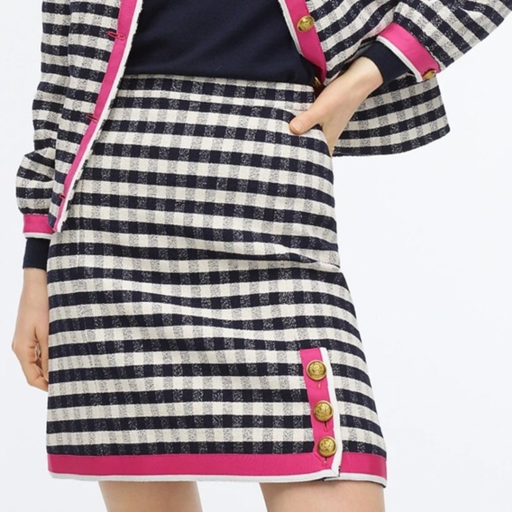 J Crew Grosgrain-trim Mini Skirt in Gingham Tweed